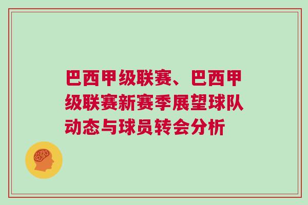 巴西甲級(jí)聯(lián)賽、巴西甲級(jí)聯(lián)賽新賽季展望球隊(duì)動(dòng)態(tài)與球員轉(zhuǎn)會(huì)分析