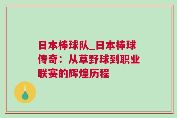 日本棒球隊(duì)_日本棒球傳奇：從草野球到職業(yè)聯(lián)賽的輝煌歷程