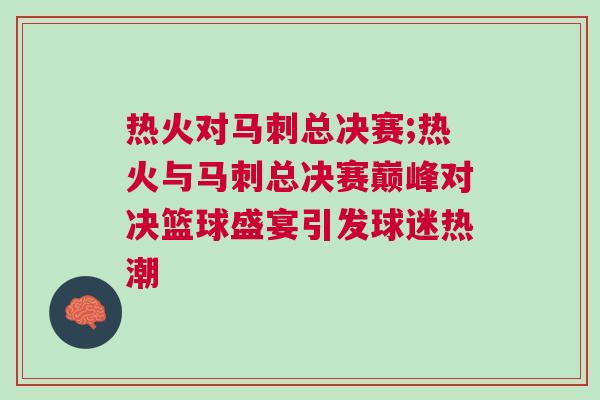 熱火對馬刺總決賽;熱火與馬刺總決賽巔峰對決籃球盛宴引發球迷熱潮