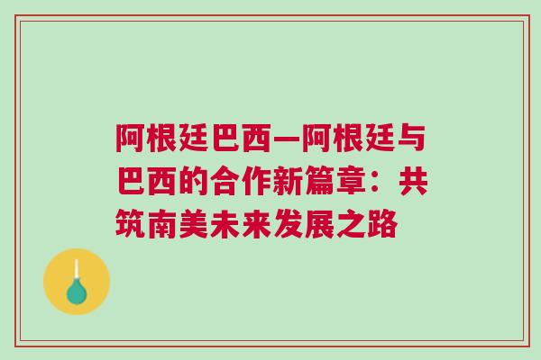 阿根廷巴西—阿根廷與巴西的合作新篇章：共筑南美未來發展之路