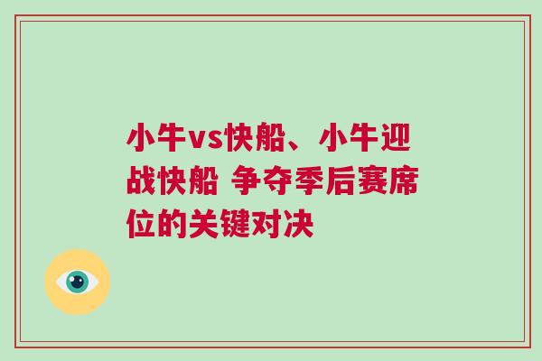 小牛vs快船、小牛迎戰(zhàn)快船 爭奪季后賽席位的關(guān)鍵對決