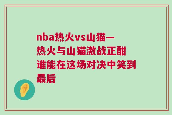 nba熱火vs山貓—熱火與山貓激戰正酣 誰能在這場對決中笑到最后