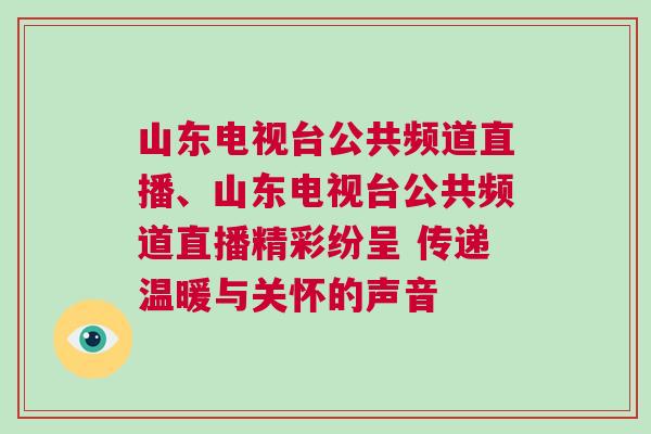 山東電視臺公共頻道直播、山東電視臺公共頻道直播精彩紛呈 傳遞溫暖與關懷的聲音