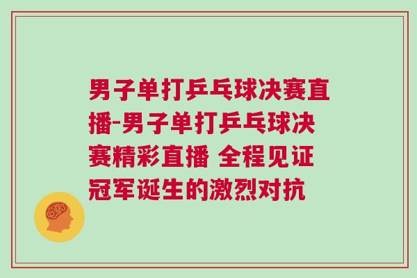 男子單打乒乓球決賽直播-男子單打乒乓球決賽精彩直播 全程見證冠軍誕生的激烈對抗